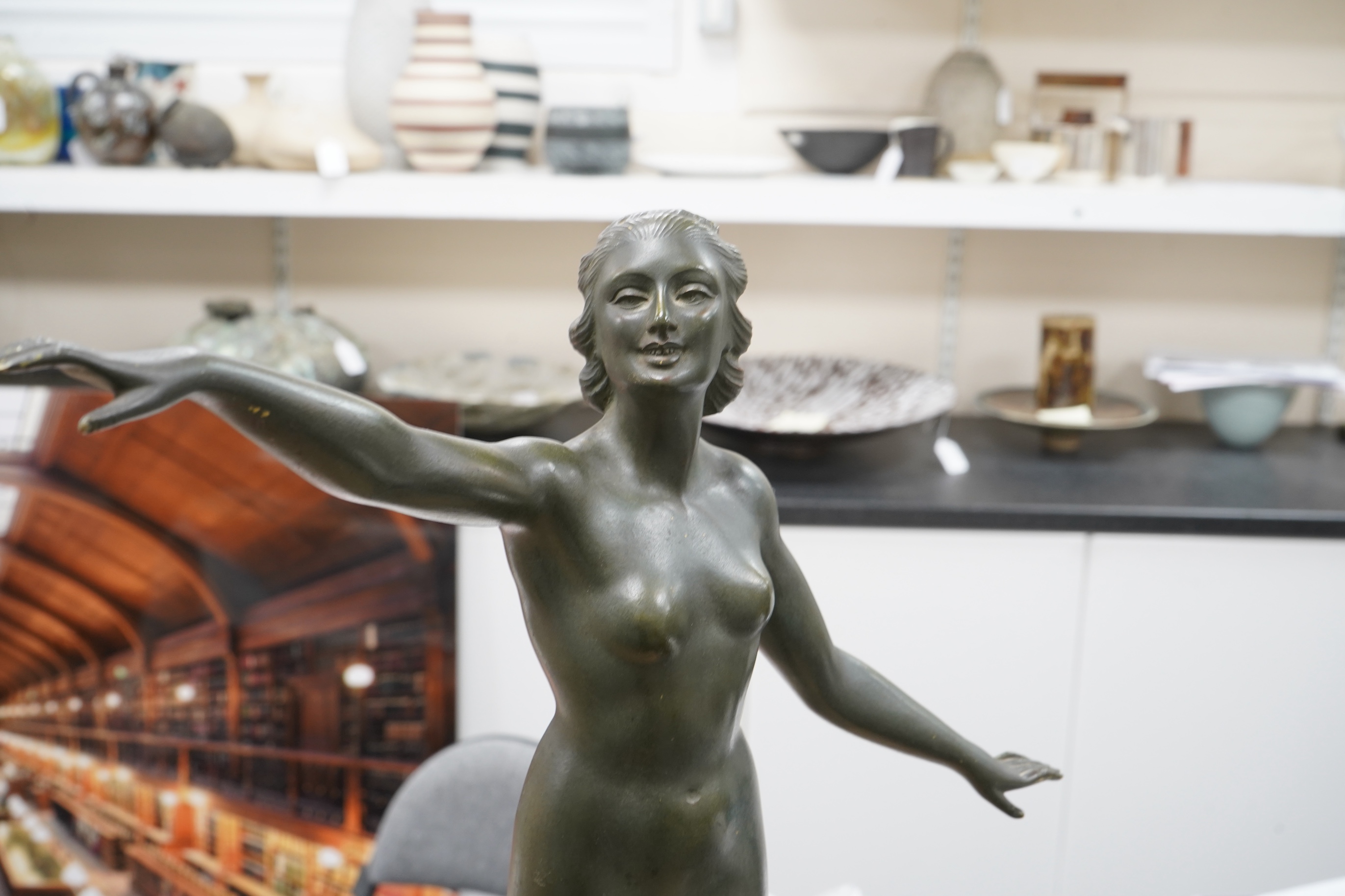 Segundo - Bronze nude female, on marble plinth, 47cm wide x 67cm high